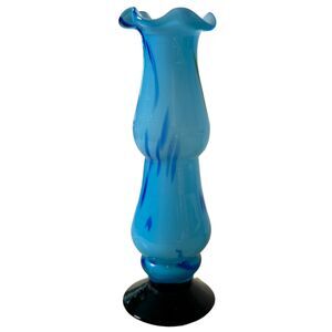 Vintage Blown Glass Blue Fluted Vase 6.5 inches